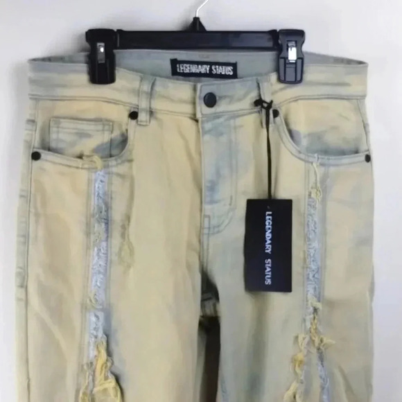 Legendary Status Men Distress Tan Blue Jeans Size 30 Stretch Fit - Picture 1 of 4